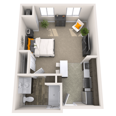 Layout of a one-bedroom resident unit