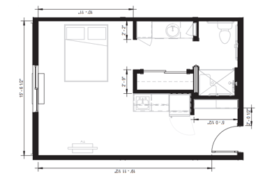 Architectural floor plan of a resident room layout