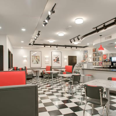A modern common area in a senior living facility