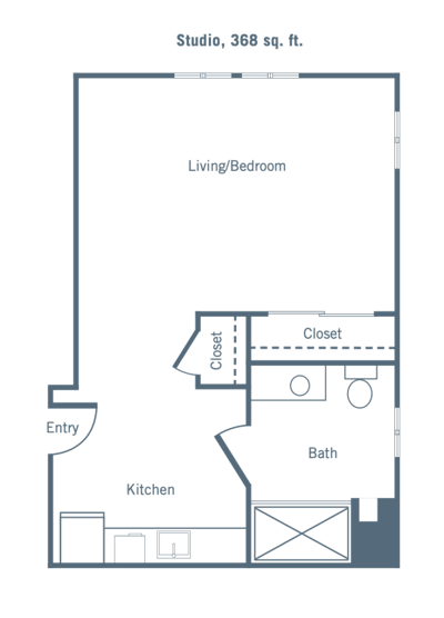 Architectural floor plan of a studio apartment