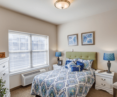 Cozy private resident bedroom with decor