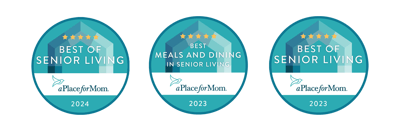 Award badges for senior living and dining