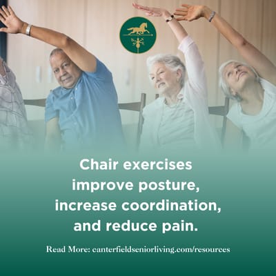 Residents participating in chair exercises in a group setting