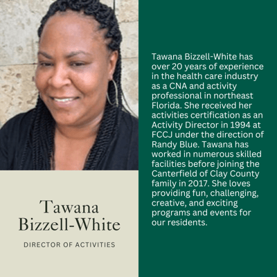 Director of Activities portrait with a green background
