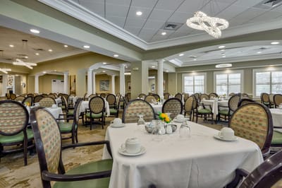 Dining area with tables set for meals