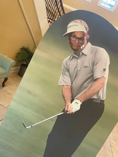 Cutout of a golfer in the facility's interior