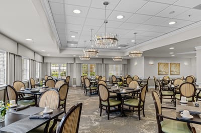 Dining room with elegant decor and seating