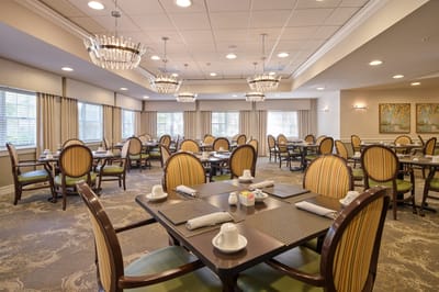 Dining room with neatly arranged tables and chairs