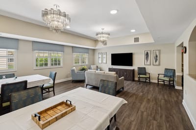 Bright common area with seating and decor