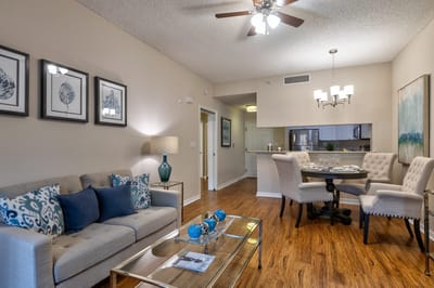 Cozy common area with seating and dining table