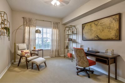 Bright interior of a private resident room with decor