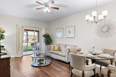 Bright interior living space with furniture and decor