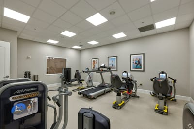Interior view of a fitness center with exercise equipment
