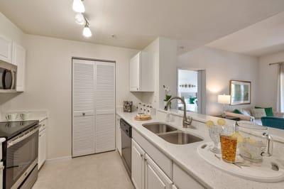 Bright kitchen area with modern appliances