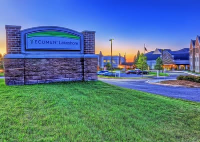 Exterior sign of Lakeshore facility at sunset