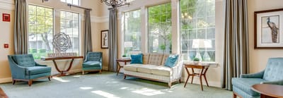 Bright and inviting common area with seating
