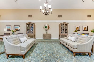 Interior view of a common area with seating