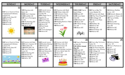 Avery Heights Assisted Living and Memory Care, independent living in Hartford, CT — Weekly activity schedule for a senior living facility