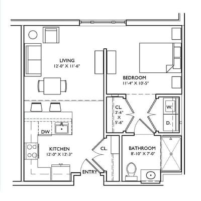 Architectural floor plan of a resident unit layout