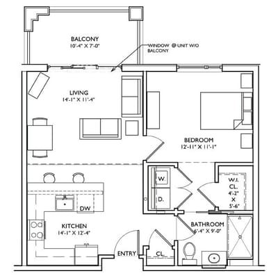 Architectural floor plan of a resident unit