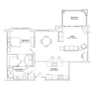 Architectural floor plan of a living space layout