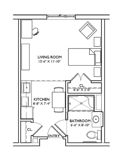 Architectural floor plan of a resident unit