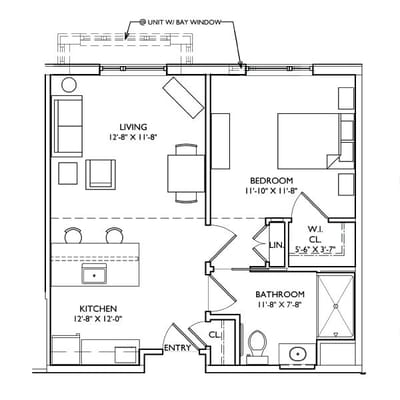 Architectural floor plan of a resident unit