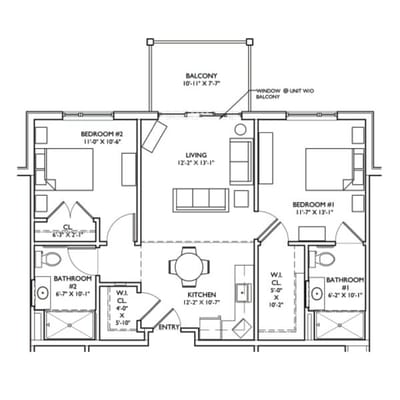 Architectural floor plan of a resident unit
