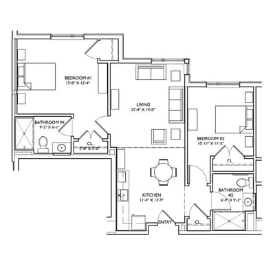 Architectural floor plan of a resident unit