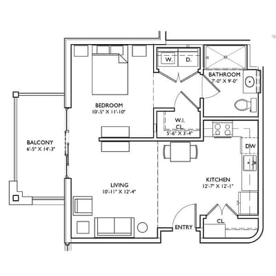 Meadowcrest – Middletown, Assisted Living in Middletown, DE — Architectural floor plan layout of an apartment