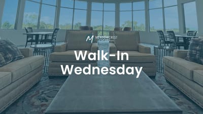 Meadowcrest – Middletown, Assisted Living in Middletown, DE — Facility logo with promotional event text
