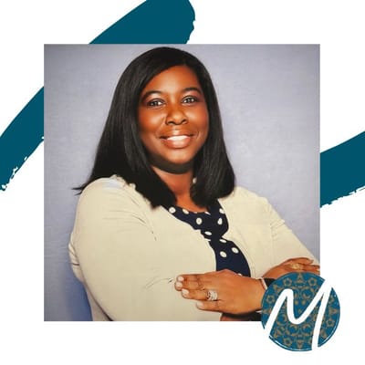 Meadowcrest – Middletown, Assisted Living in Middletown, DE — A smiling woman with a logo in the corner