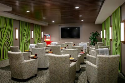 Cozy common area with comfortable seating and snacks