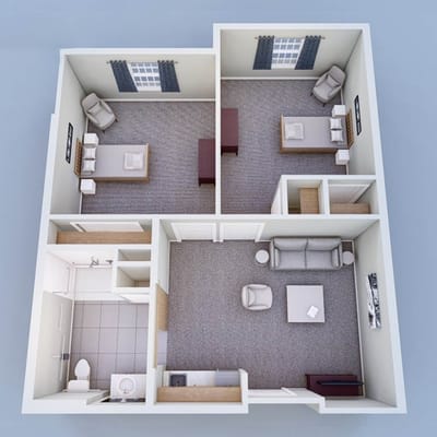 Architectural floor plan of resident room layout