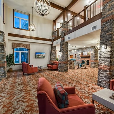 Interior view of a cozy common area in a senior living facility