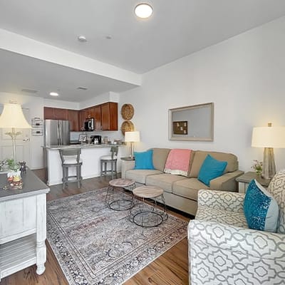 Cozy living room in a senior apartment with modern decor