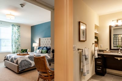 Private resident room with bathroom and cozy decor