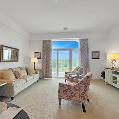 Bright and cozy interior living room with a view