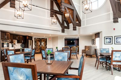 Bright common area with modern furnishings and decor