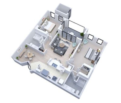 Stylish layout of a modern senior living suite