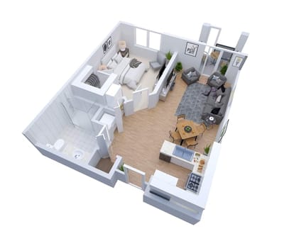 Floor plan of a spacious one-bedroom unit
