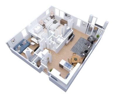 Layout of a spacious resident unit with living areas