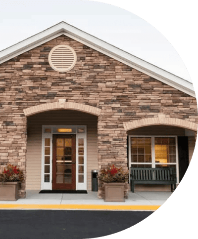 Exterior view of a senior living facility entrance