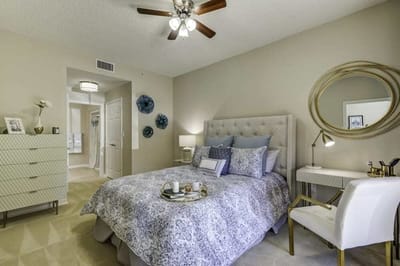 Cozy private bedroom with elegant decor and soft colors