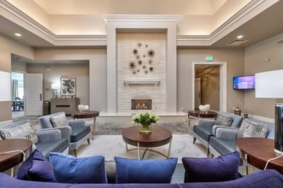 Inviting common area with comfortable seating and fireplace