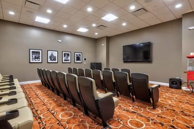 Interior view of a dedicated theater room with seating