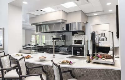 A well-designed dining area with food presentation