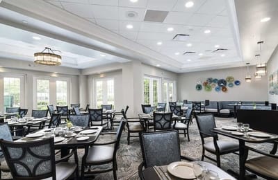 Dining area with tables set for meals