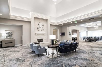 Bright, spacious common area with seating