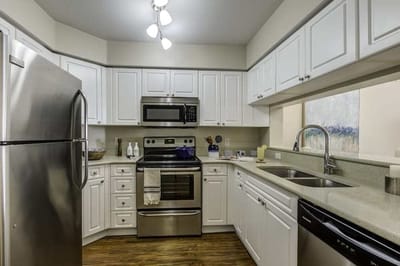 Modern kitchen with stainless steel appliances